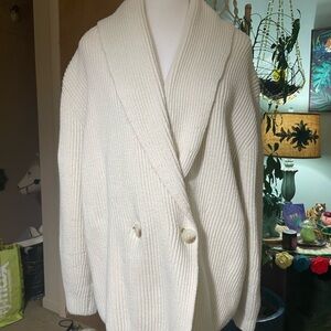 LOFT Cream Ribbed Cardigan Sweater